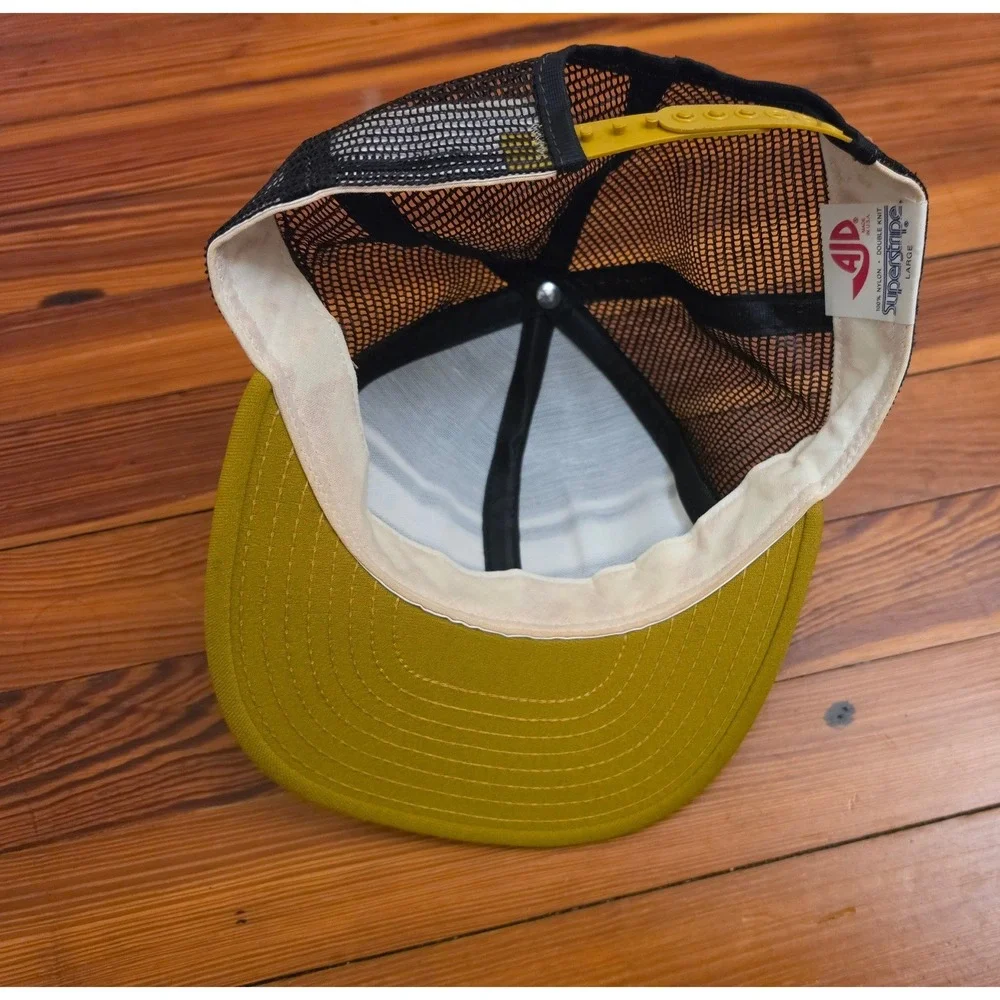 Vintage AJD Superstripe New Orleans Saints Trucker Hat Snapback NFL Black Gold